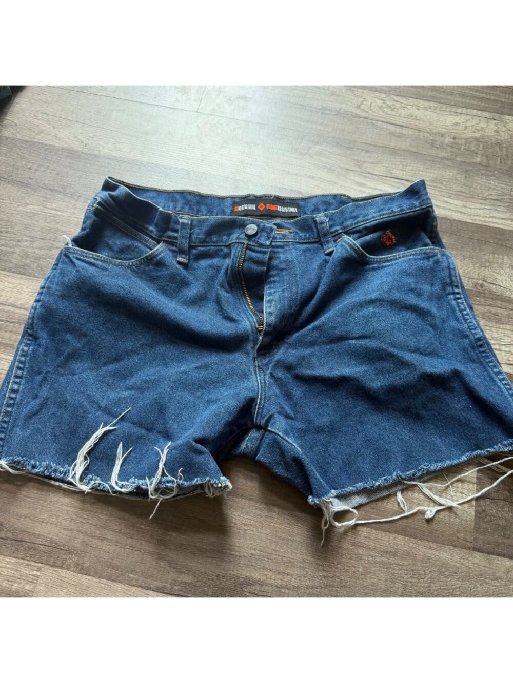 Wrangler Mens Flame-Resistant Distressed Denim Shorts With Frayed Hem And CAT 2